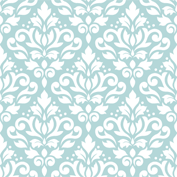 Scroll Damask Ptn White on Blue